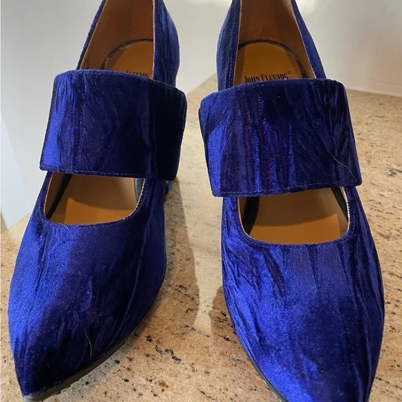 John Fluevog Blue Velvet Joy Ride Heels sz7 - Picture 6 of 11